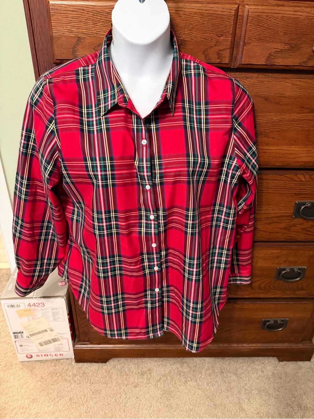 Coldwater Creek Red Plaid Button-Up Blouse